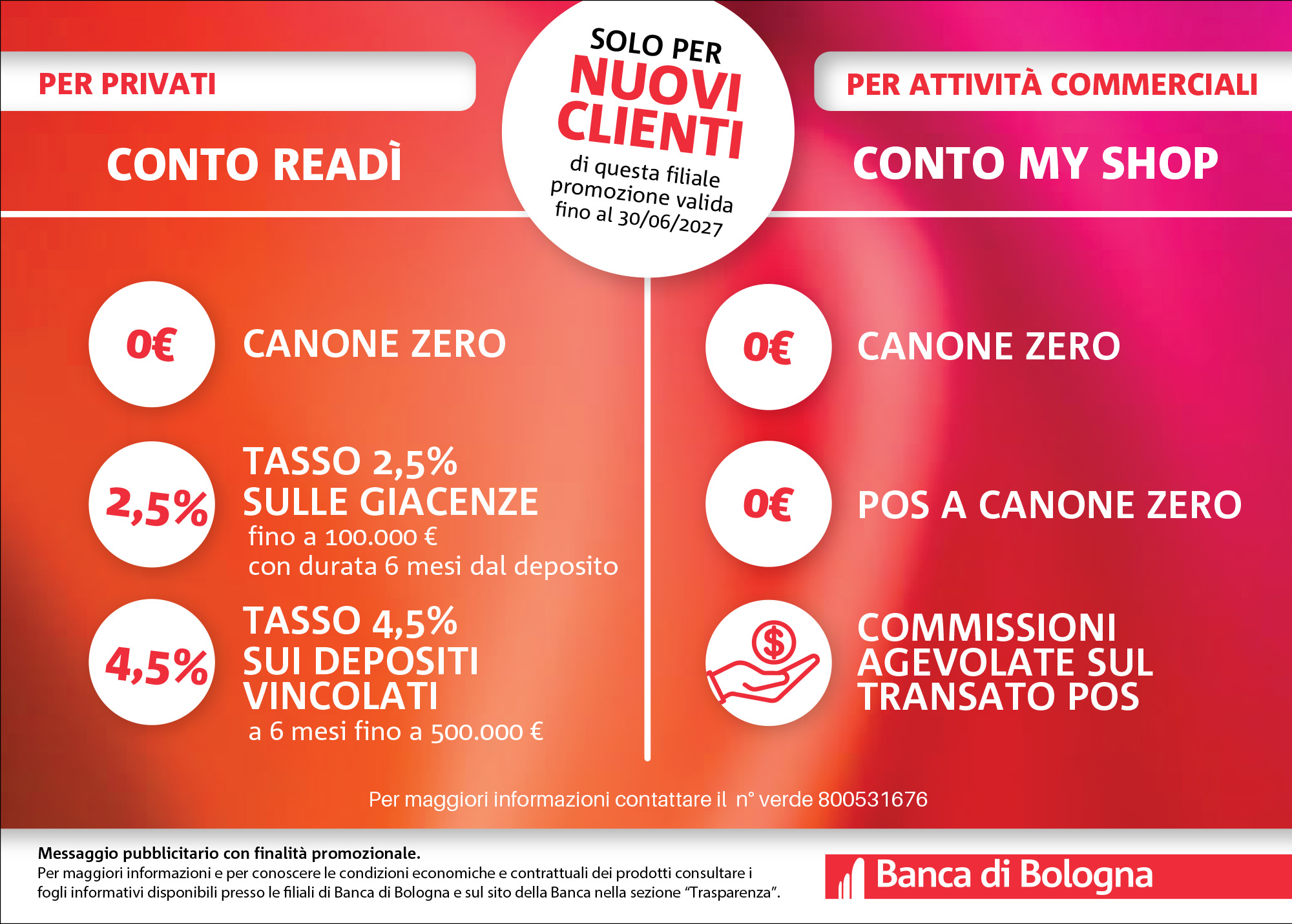 Offerte dedicate ai nuovi clienti della filiale di Imola.